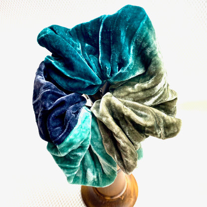 Silk velvet hair scrunchie,blue-green-shades hair accessories, ponytail holder