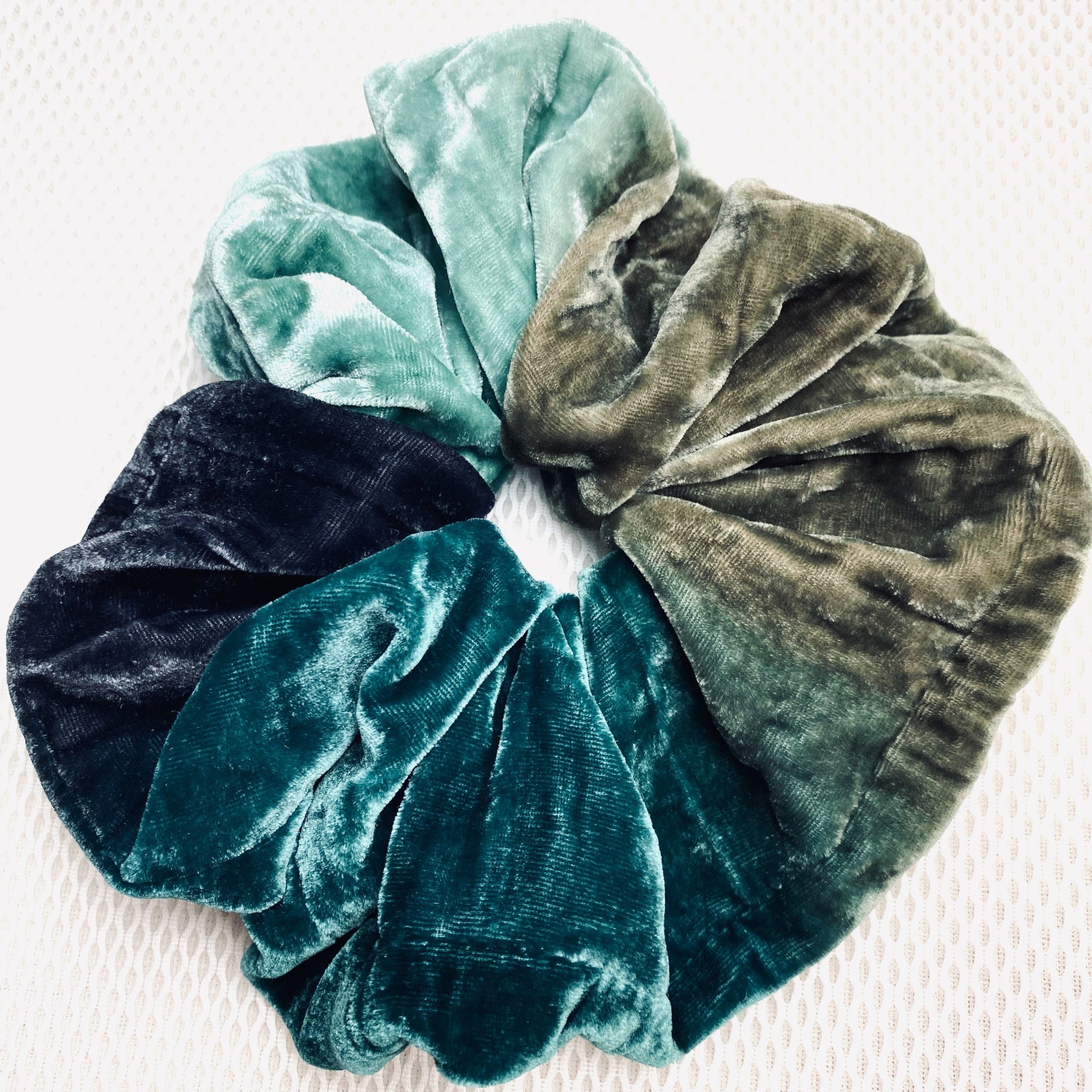 Silk velvet hair scrunchie,blue-green-shades hair accessories, ponytail holder