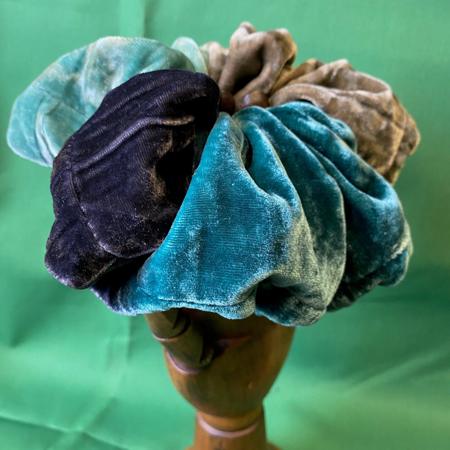 Silk velvet hair scrunchie,blue-green-shades hair accessories, ponytail holder