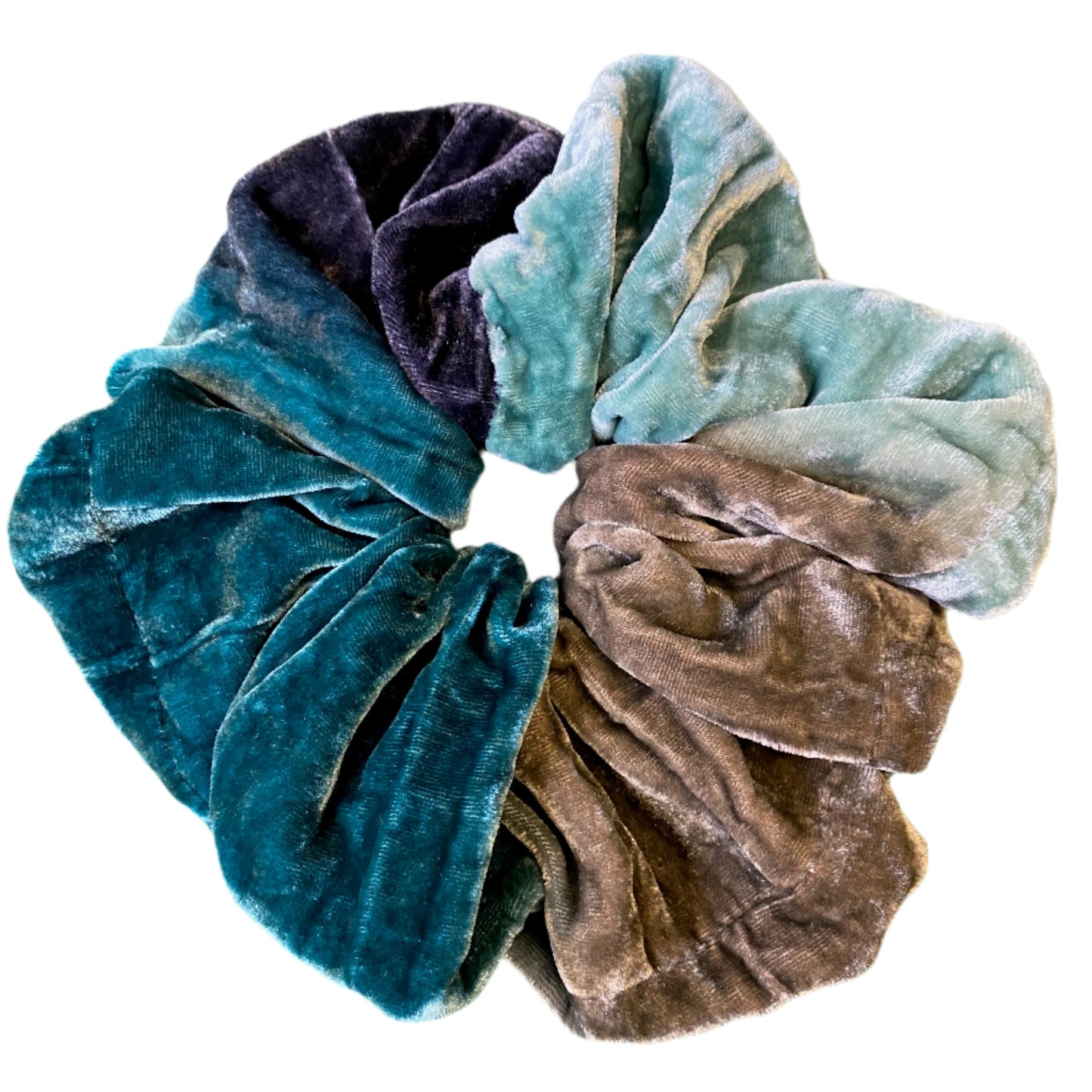 Silk velvet hair scrunchie, blue-green-shades hair accessories, ponytail holder