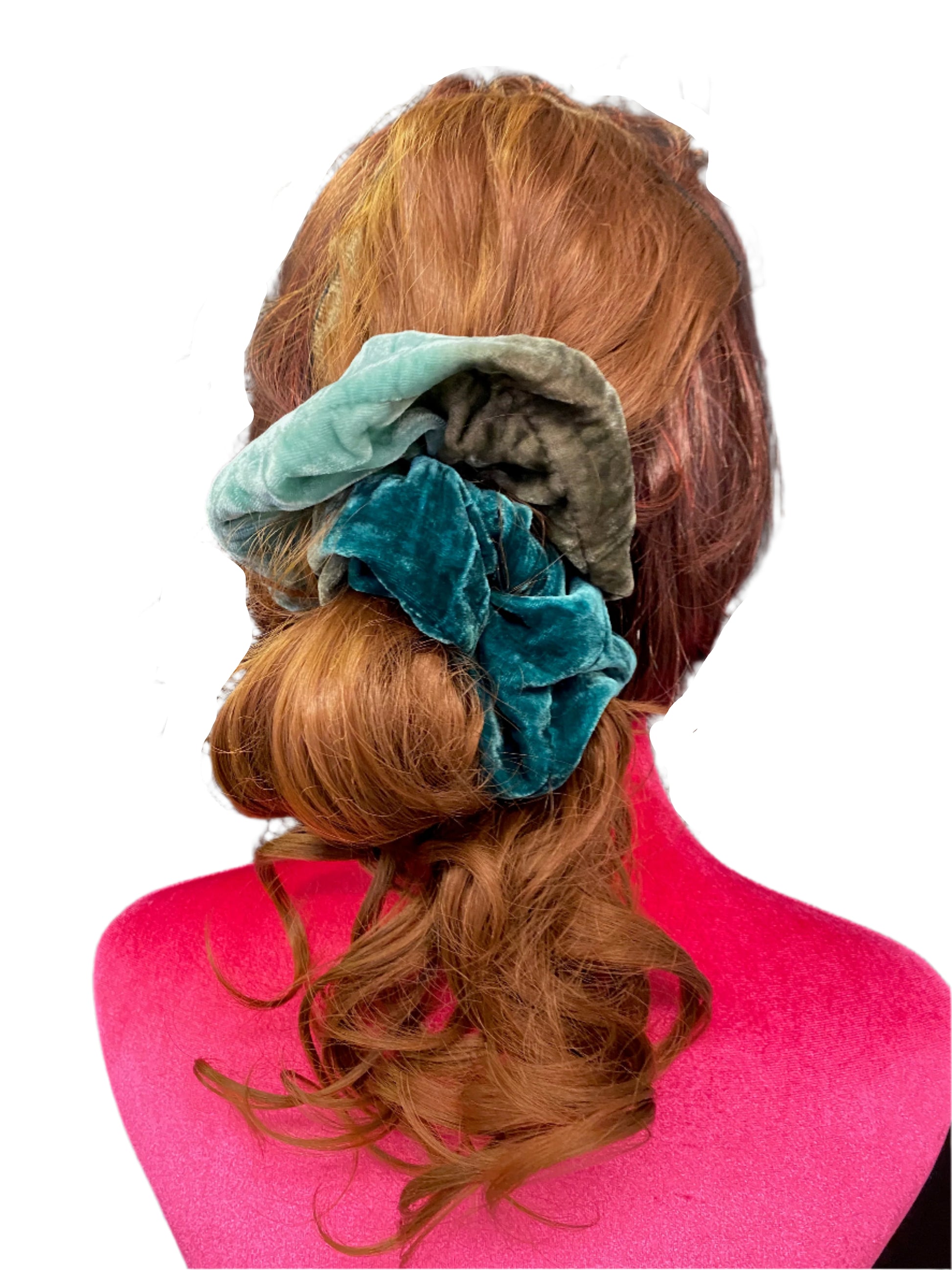 Silk velvet hair scrunchie,blue-green-shades hair accessories, ponytail holder