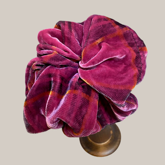 Silk velvet hair scrunchie,Pink-check hair accessories, ponytail holder  