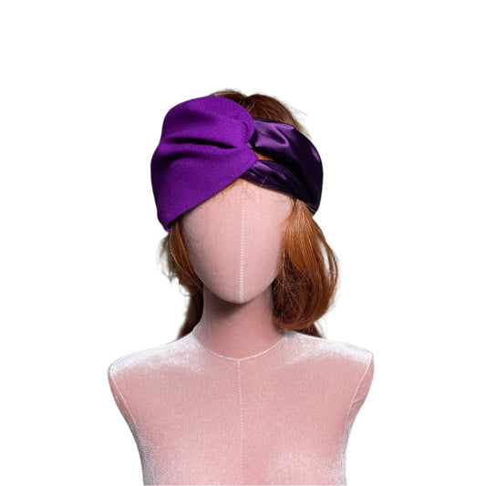 Purple hair Band in Silk satin and  wool crape 