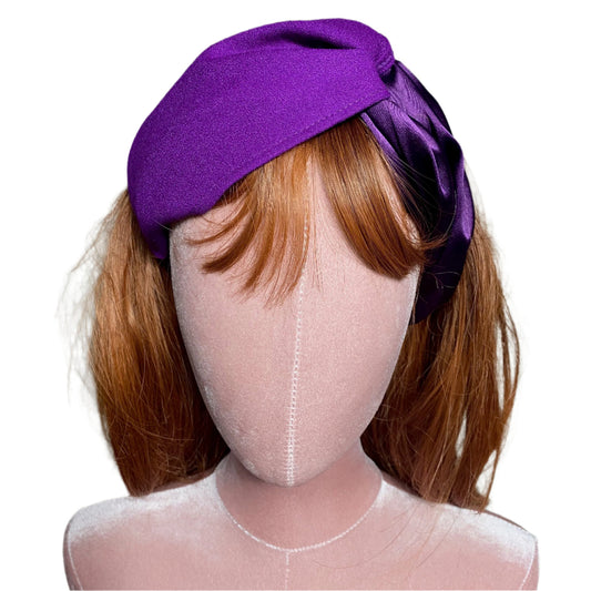 Purple hair Band in Silk satin and  wool crape 