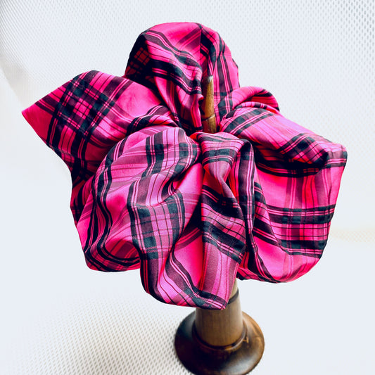 Hair Accessories,Ponytail Holder,Fuchsia  Check Mix  Fibre Scrunchie 