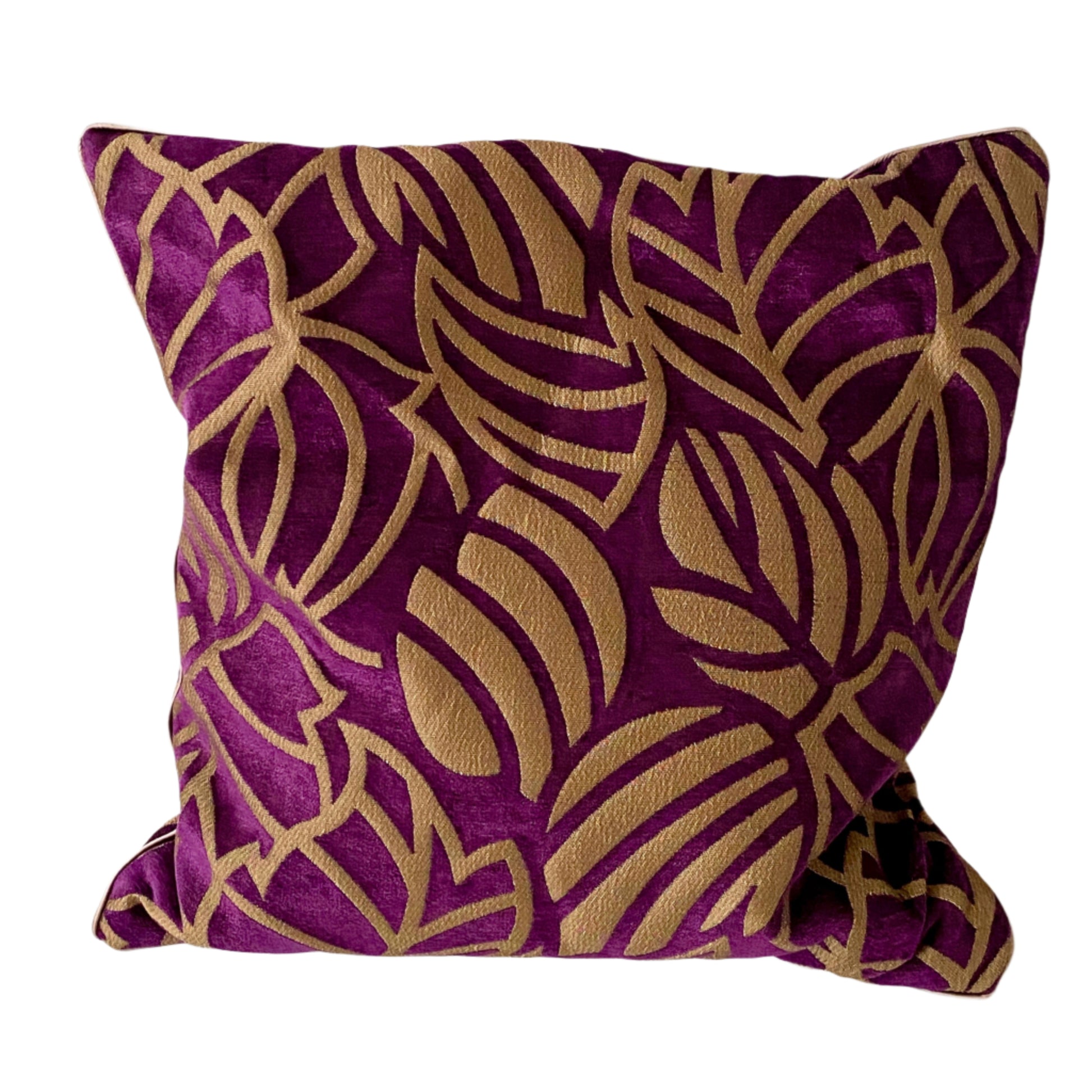 Mix fibres purple colour cushion cover with silk piping and invisible zip closure 