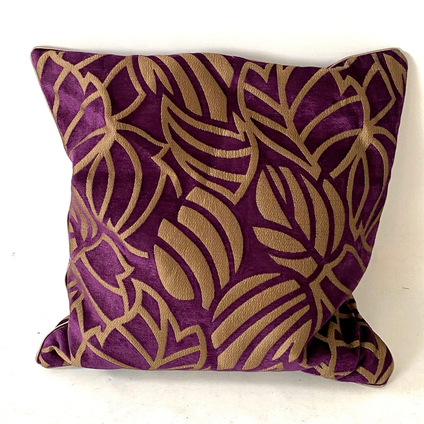 Mix fibres purple colour cushion cover with silk piping and invisible zip closure 