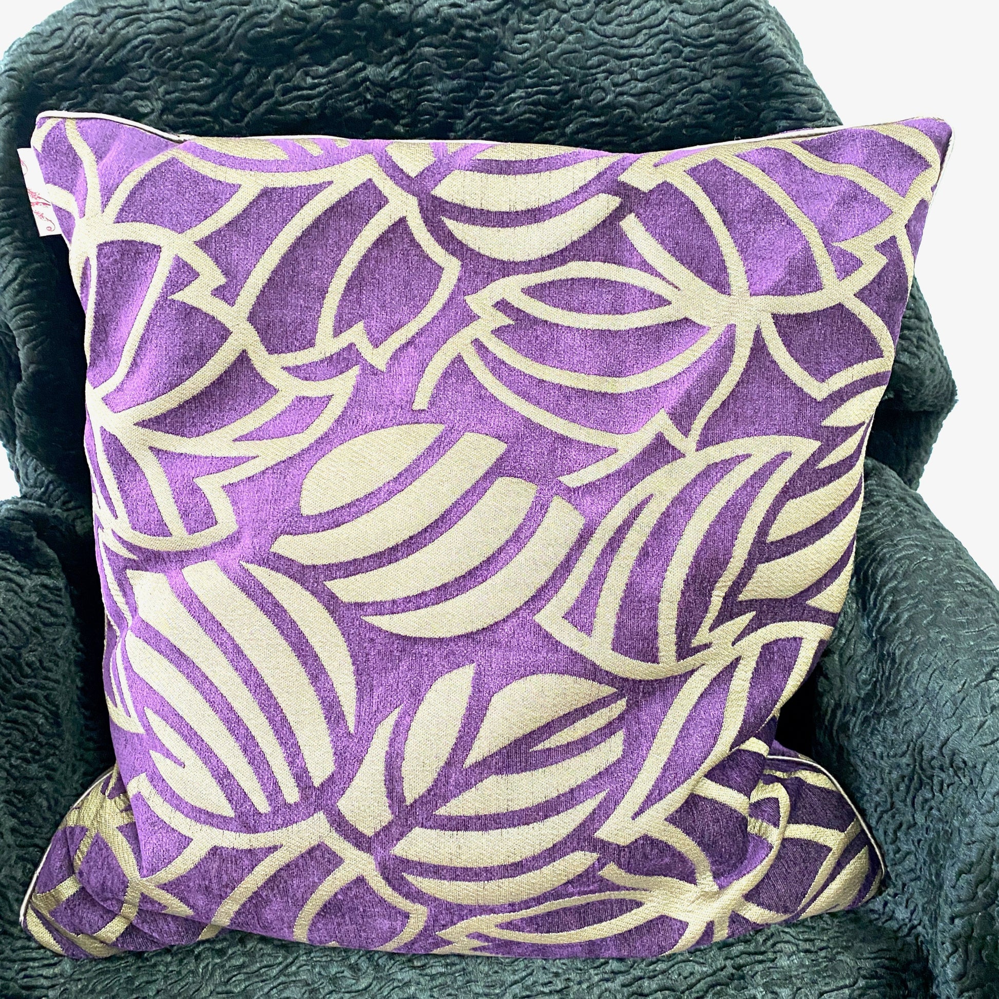 Mix fibres purple colour cushion cover with silk piping and invisible zip closure 