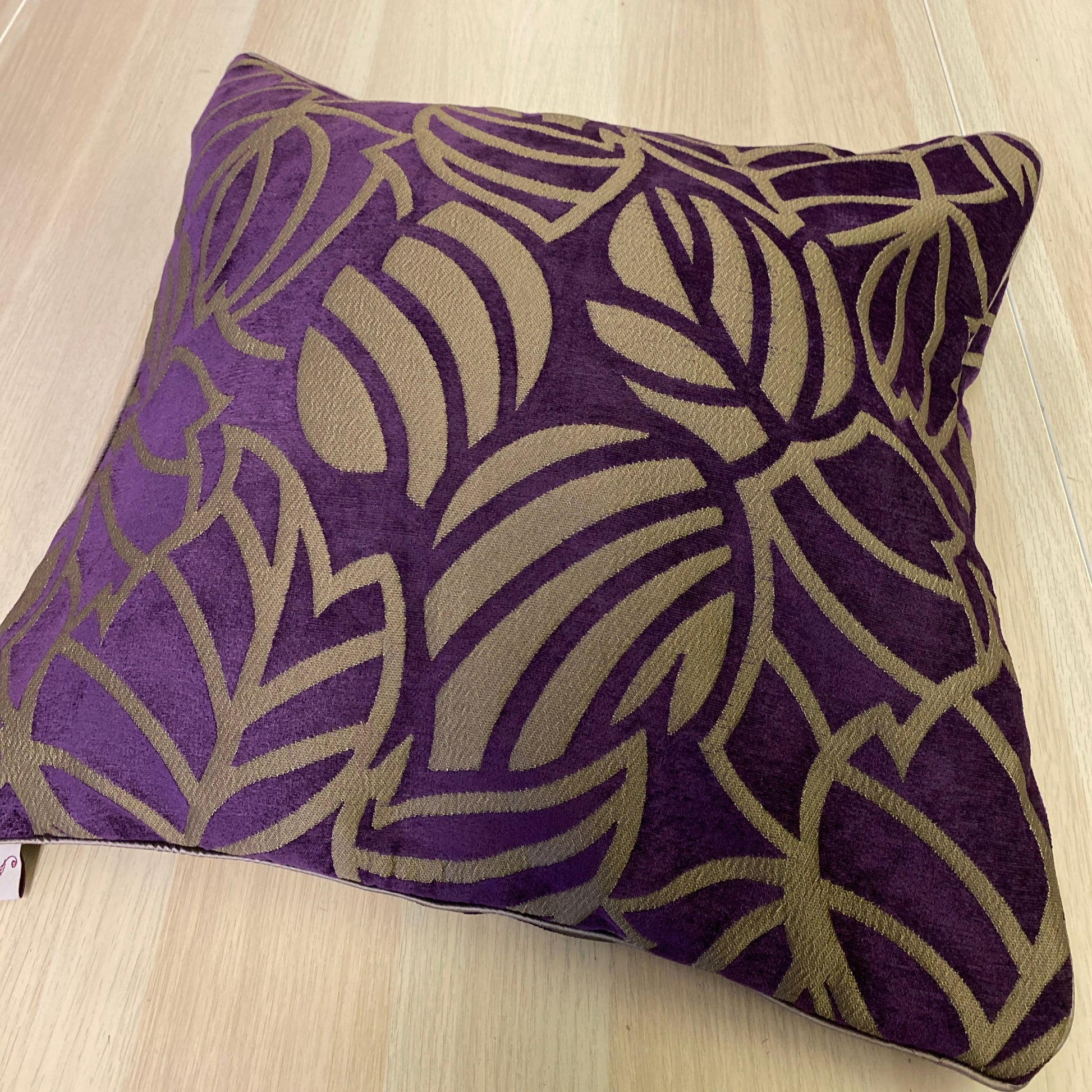 Mix fibres purple colour cushion cover with silk piping and invisible zip closure 