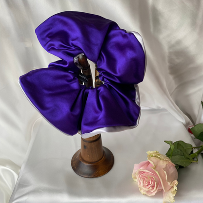 Purple  Gray Duchess Satin Silk 
Hair Scrunchie Ponytail Holder