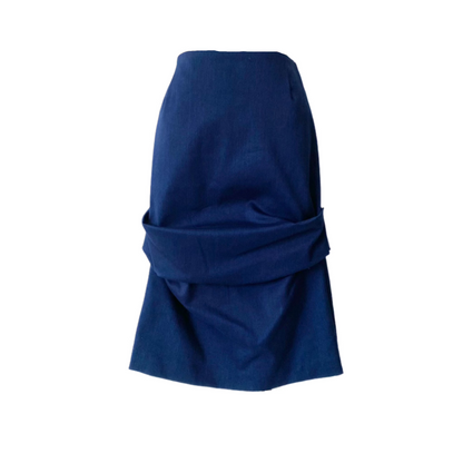 Blue Pencil Rouged Skirt With Pockets 